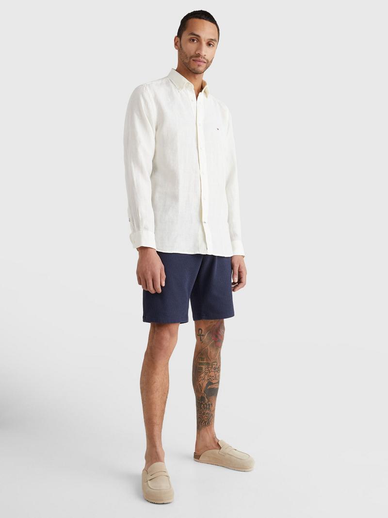 Férfi Tommy Hilfiger Regular fit pigment-dyed linen Ingek Fehér | HU 1059ZUT